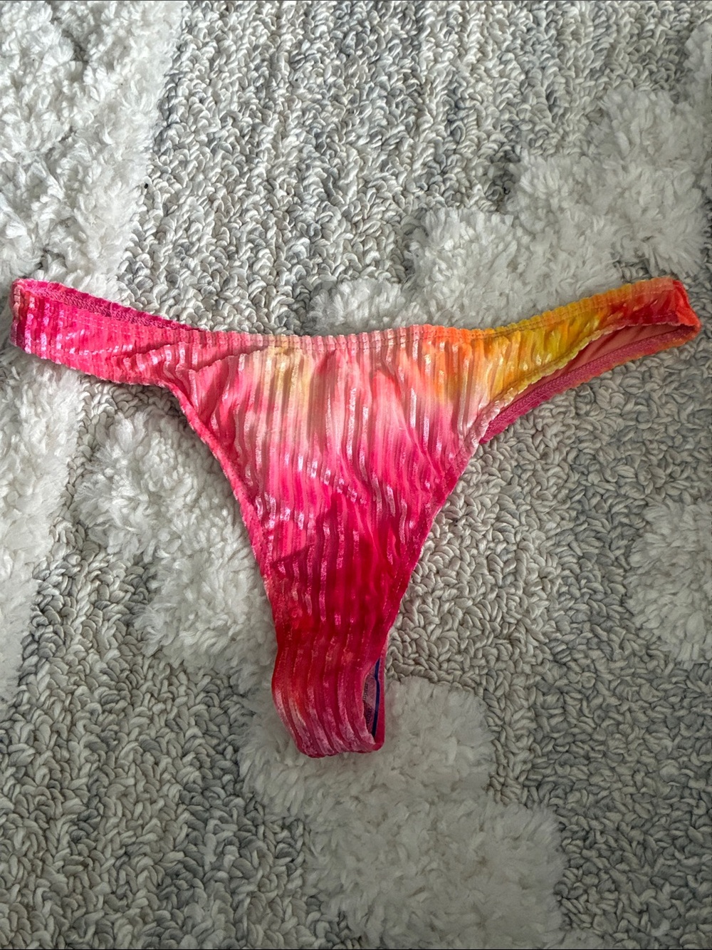 Dippin' Daisy's Size XL Fuego Tie- Dye Ribbed Velvet Thong Bikini Bottoms